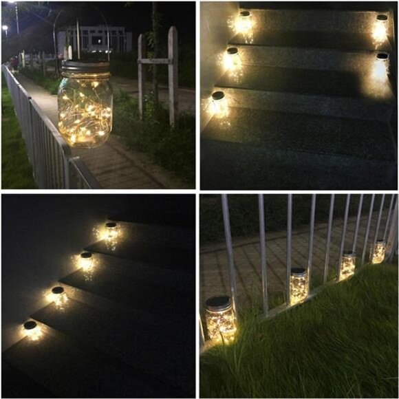 Solar Mason Jar Lights, 4 Pack 30 LEDs Waterproof Fairy Firefly String Lights - Picture 5 of 8